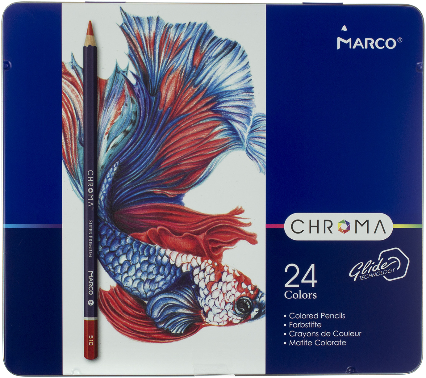 Олівці кольор. 24 кольор. "Marco" №8010-24TN/1367 Chroma в метал. кор-ці(6)(36) — фото товару | Канцелярський Сад