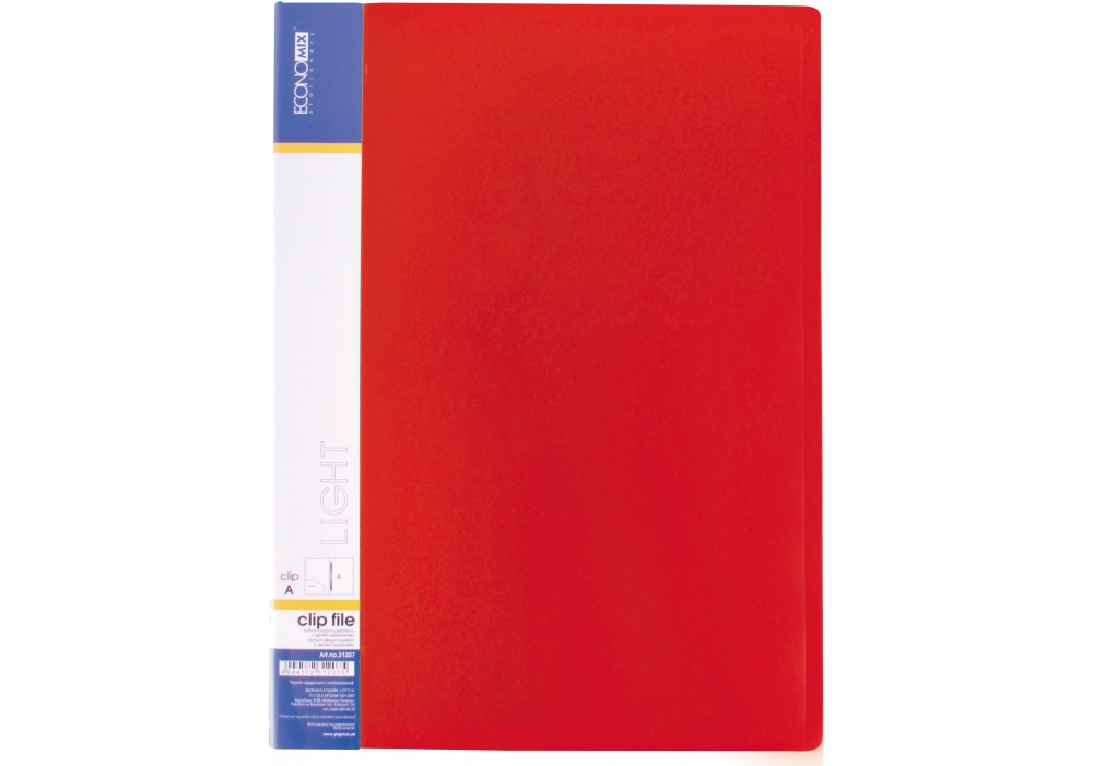 Папка-вуса "Economix" №E31207-03 А4 пласт. CLIP A Light 1карм. червона(1)(20)(120) — фото товару | Канцелярський Сад