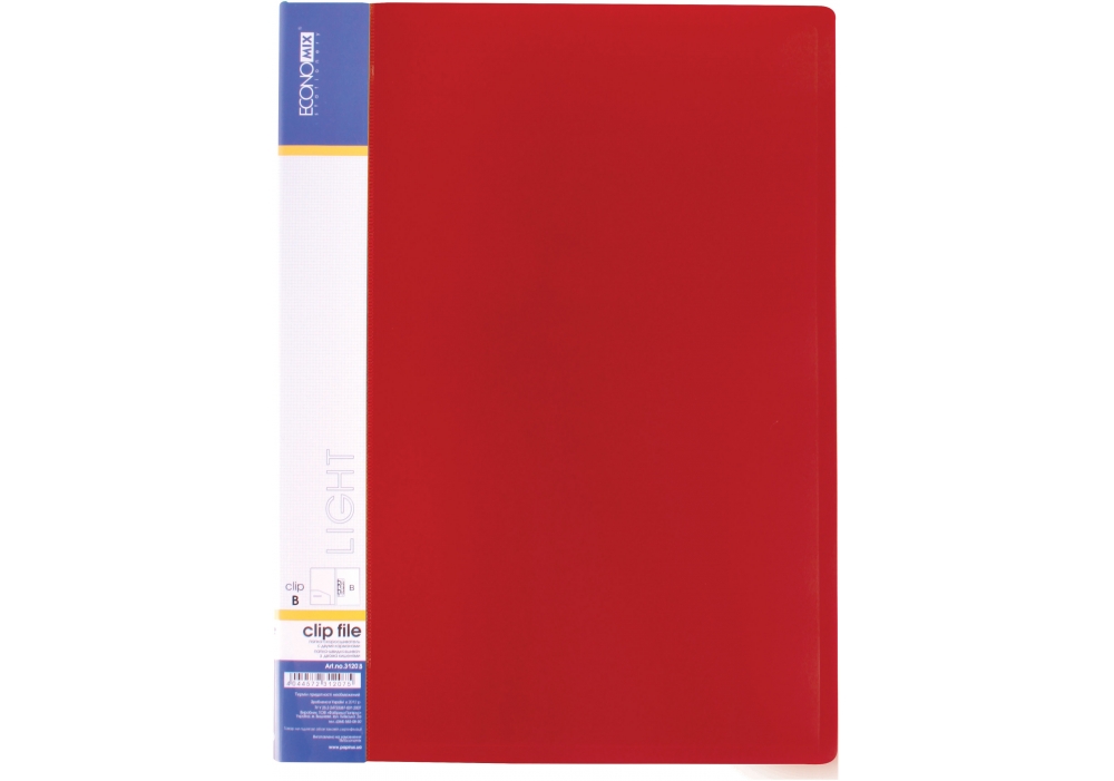Папка "Economix" №E31208-03 А4 CLIP B Light з затиск.,червона(1)(20) — фото товару | Канцелярський Сад