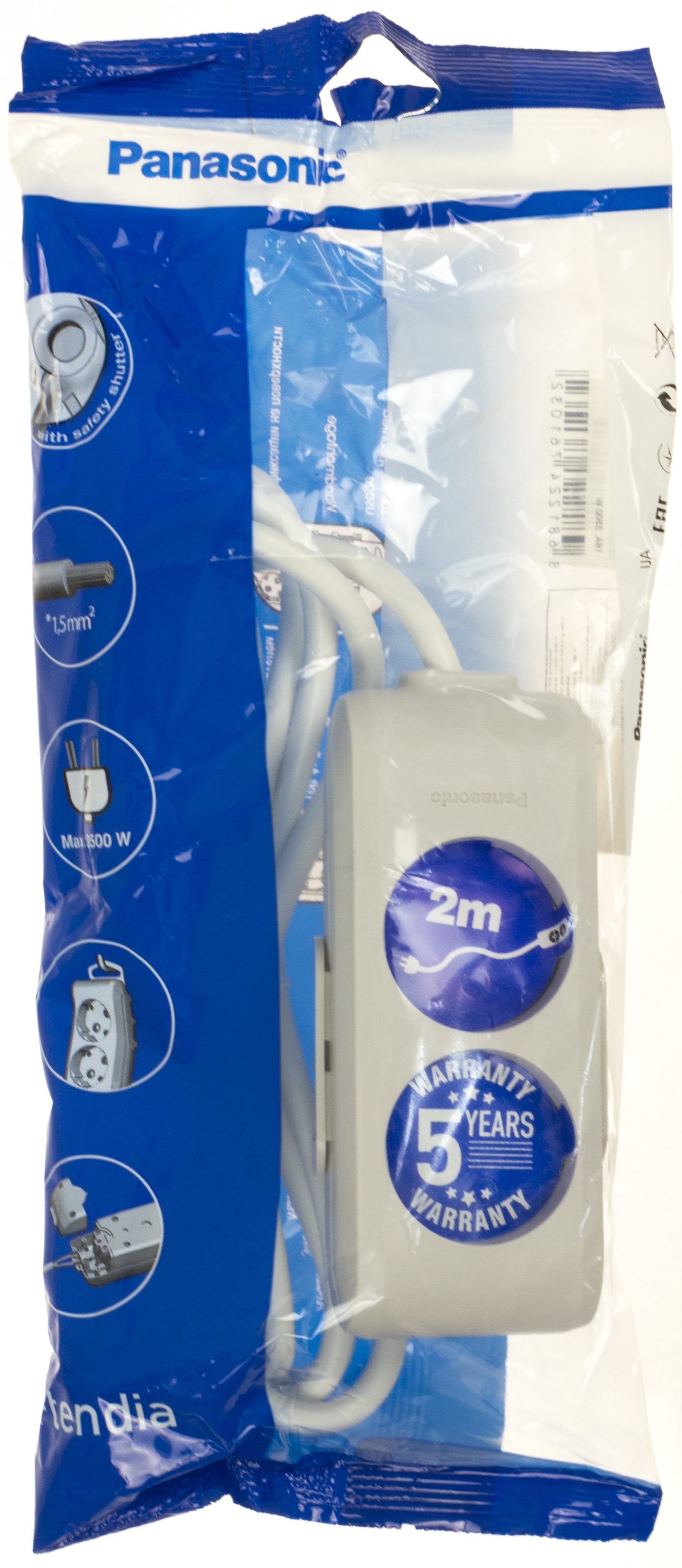 Подовжувач "Panasonic" 2гнізда 2м захисні шторки 16A сірий №WLB0222-2GR(12) — фото товару | Канцелярський Сад