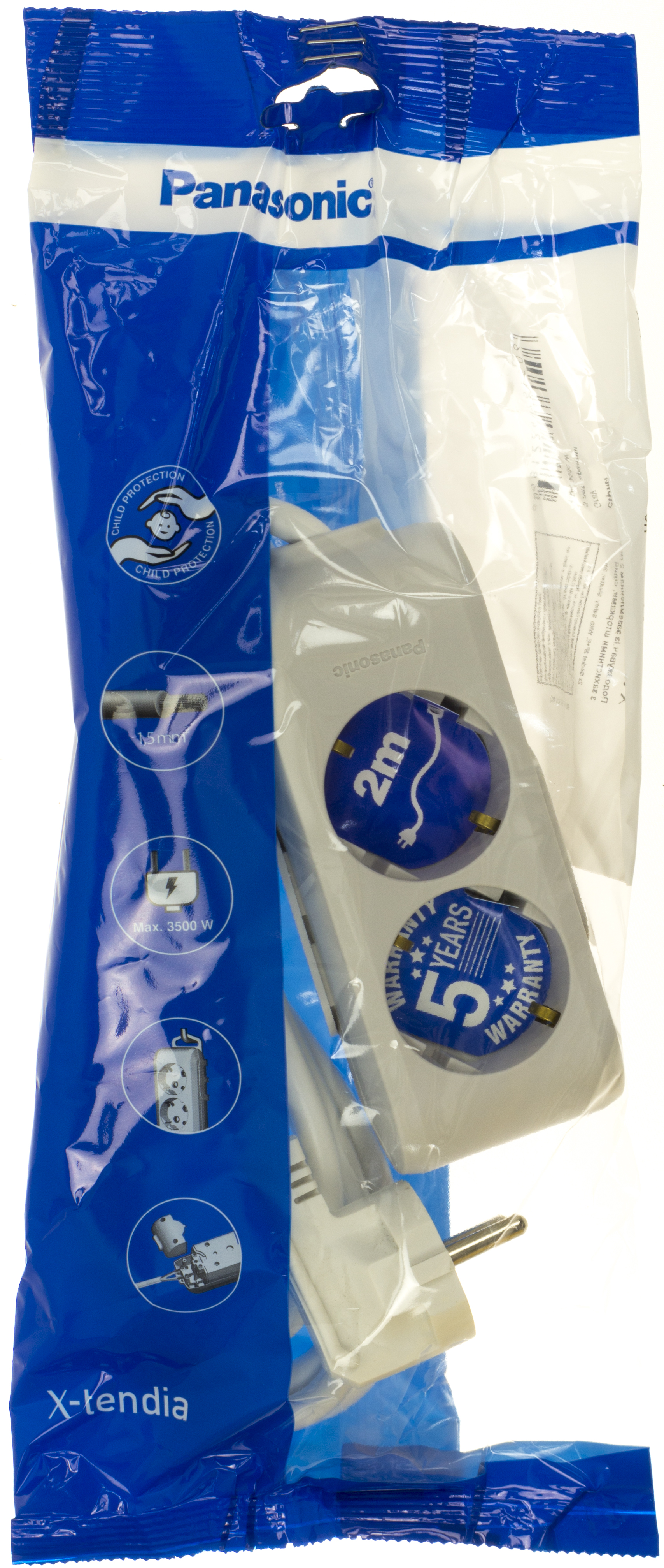 Подовжувач "Panasonic" 2гнізда 2м+зазем. захисні шторки 16A сірий №TB04222GR-UA — фото товару | Канцелярський Сад