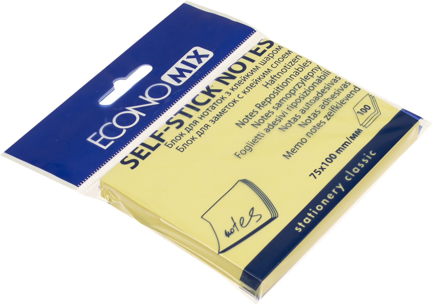 Блок/зам. липк. краєм 75х100мм 100арк. жовтий "Economix" №E20933(12)(144) — фото товару | Канцелярський Сад