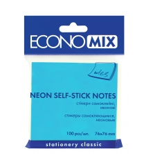Блок/зам. липк. краєм 76х76мм 100арк. неон. блакитний "Economix" №Е20944-11(12)(144) — фото товару | Канцелярський Сад