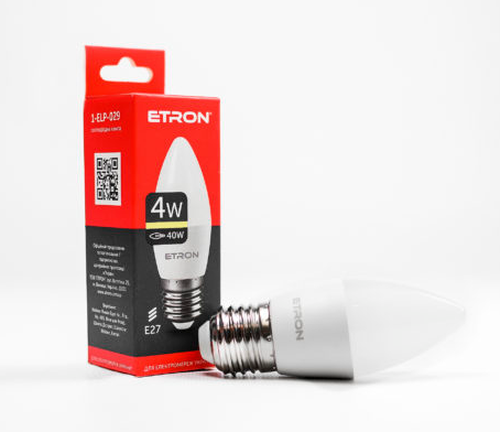 Лампа "Etron Light Power" LED 1-ELP-029 C37 4Вт. 3000K E27(10) — фото товару | Канцелярський Сад