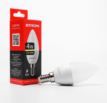 Лампа "Etron Light Power" LED 1-ELP-031 C37 4Вт. 3000K E14(10) — фото товару | Канцелярський Сад