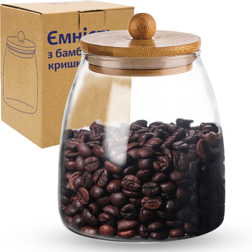 Ємність для сип. прод. 1л з бамбук. кришкою №32247/S&T/(24) — фото товару | Канцелярський Сад