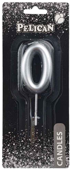 Свічка в торт "Цифра-0" срібло 4,5см №864520/Pelican/(1)(12)(100)(800) — фото товару | Канцелярський Сад