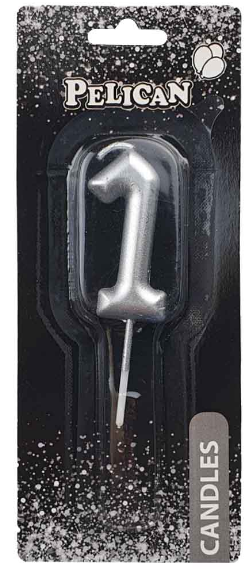 Свічка в торт "Цифра-1" срібло 4,5см №864521/Pelican/(1)(12)(100)(800) — фото товару | Канцелярський Сад