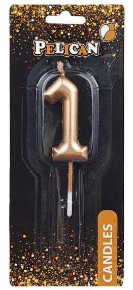 Свічка в торт "Цифра-1" золото 4,5см №864511/Pelican/(1)(12)(100)(800) — купити | Канцелярський Сад