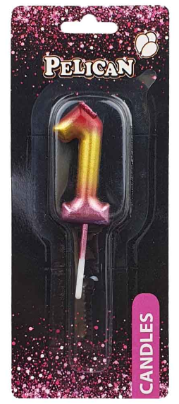 Свічка в торт "Цифра-1" райдужна 4,5см №864561/Pelican/(1)(12)(100)(800) — фото товару | Канцелярський Сад