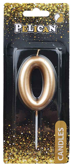Свічка в торт "Цифра-0" золото 6см №866010/Pelican/(1)(12)(600) — фото товару | Канцелярський Сад