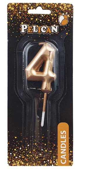 Свічка в торт "Цифра-4" золото 4,5см №864514/Pelican/(1)(12)(100)(800) — фото товару | Канцелярський Сад