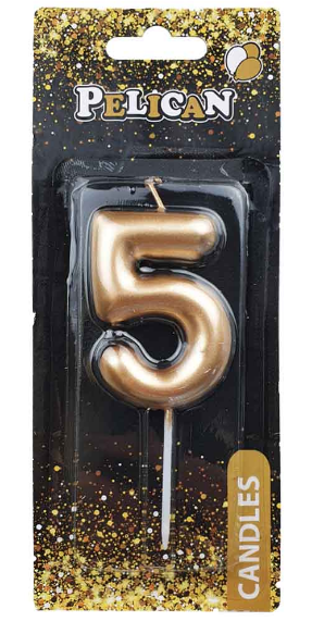 Свічка в торт "Цифра-5" золото 4,5см №864515/Pelican/(1)(12)(100)(800) — фото товару | Канцелярський Сад