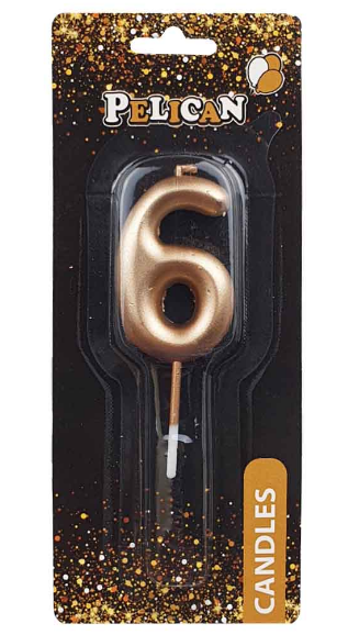 Свічка в торт "Цифра-6" золото 4,5см №864516/Pelican/(1)(12)(100)(800) — купити | Канцелярський Сад