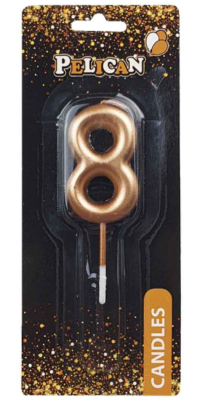 Свічка в торт "Цифра-8" золото 4,5см №864518/Pelican/(1)(12)(100)(800) — фото товару | Канцелярський Сад