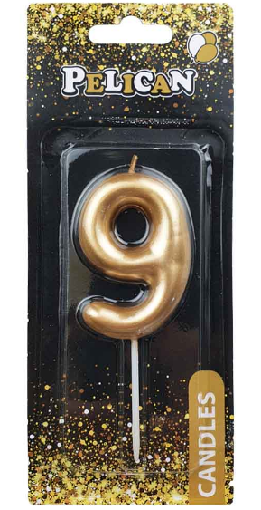 Свічка в торт "Цифра-9" золото 4,5см №864519/Pelican/(1)(12)(100)(800) — фото товару | Канцелярський Сад
