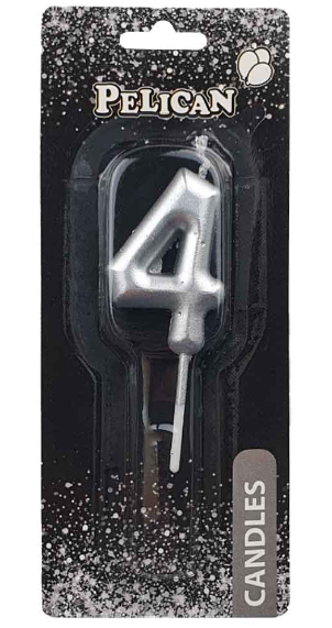 Свічка в торт "Цифра-4" срібло 4,5см №864524/Pelican/(1)(12)(100)(800) — купити | Канцелярський Сад