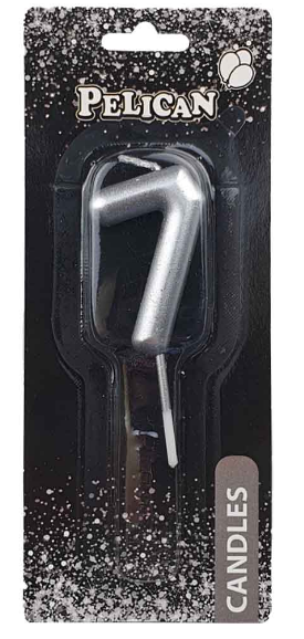 Свічка в торт "Цифра-7" срібло 4,5см №864527/Pelican/(1)(12)(100)(800) — фото товару | Канцелярський Сад