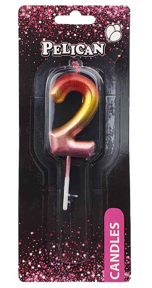 Свічка в торт "Цифра-2" райдужна 4,5см №864562/Pelican/(1)(12)(100)(800) — фото товару | Канцелярський Сад