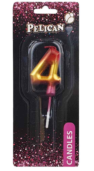 Свічка в торт "Цифра-4" райдужна 4,5см №864564/Pelican/(1)(12)(100)(800) — фото товару | Канцелярський Сад