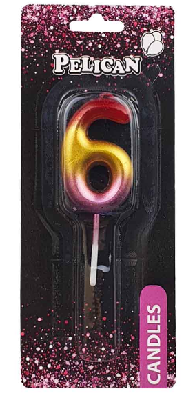 Свічка в торт "Цифра-6" райдужна 4,5см №864566/Pelican/(1)(12)(100)(800) — фото товару | Канцелярський Сад