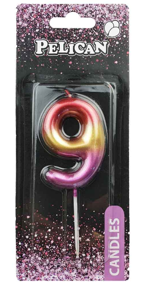 Свічка в торт "Цифра-9" райдужна 4,5см №864569/Pelican/(1)(12)(100)(800) — фото товару | Канцелярський Сад