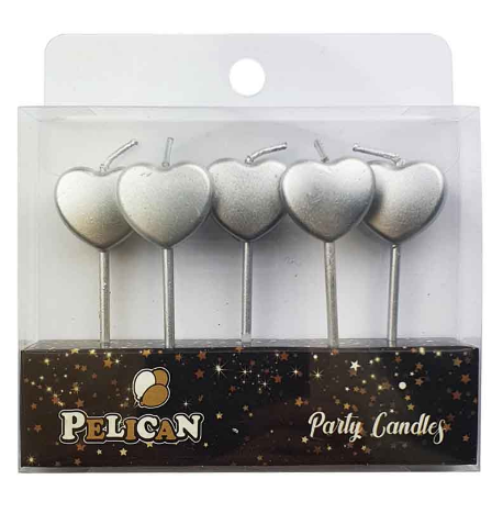 Набір свічок в торт "Сердечко" 5шт срібло №868712(12)(576) — фото товару | Канцелярський Сад