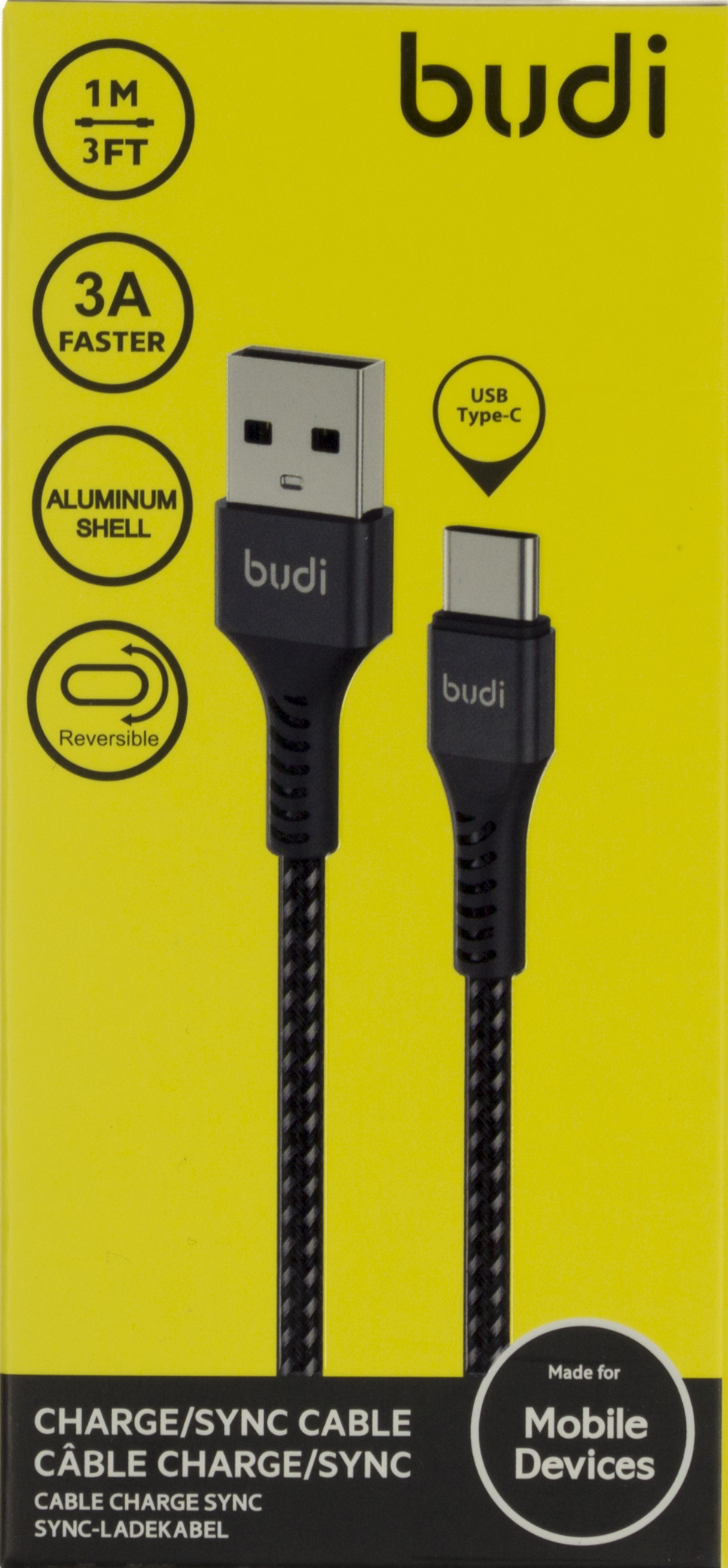 Кабель USB > Type-C Budi №DC210T 3A 1м black/Breidon/ — фото товару | Канцелярський Сад