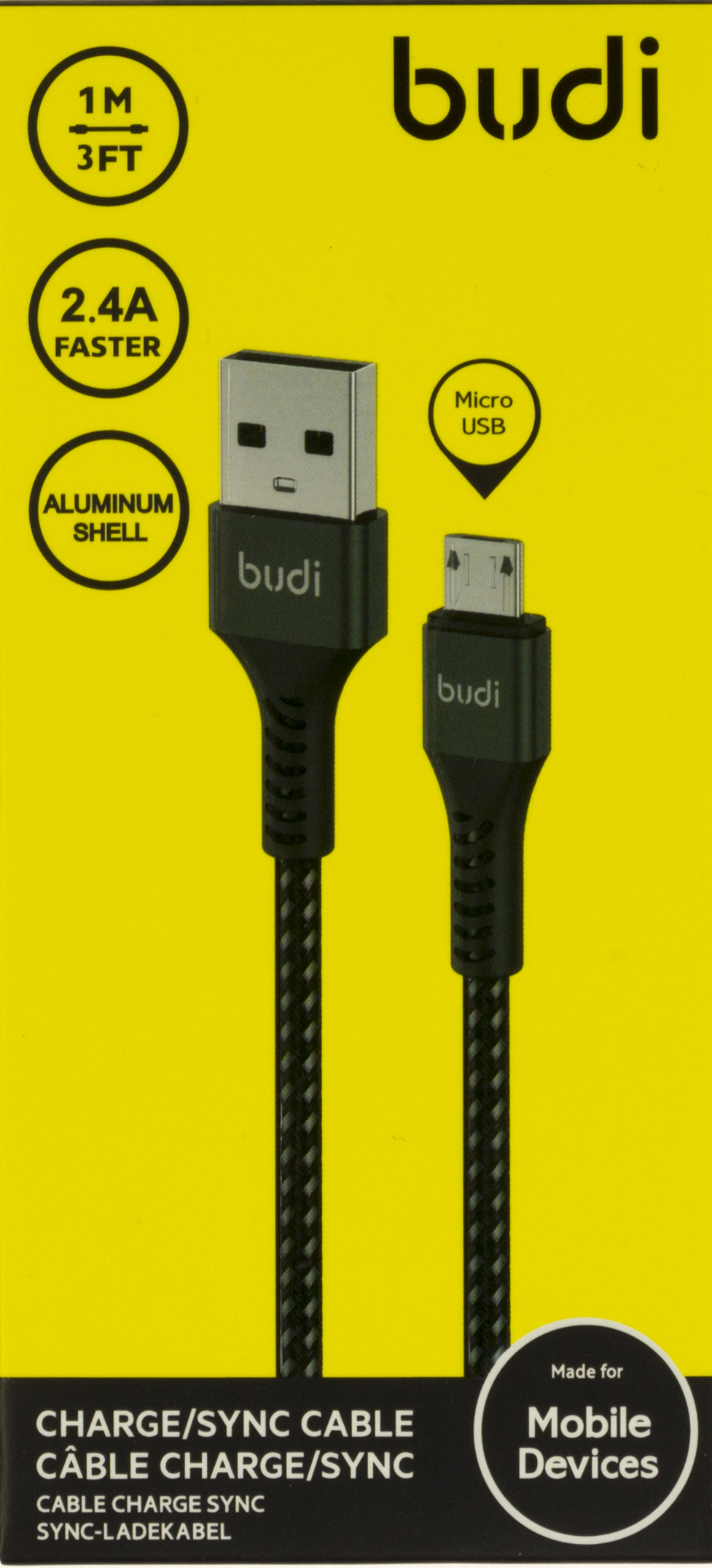Кабель USB > microUSB Budi №DC210M-BLK 2.4A 1м black/Breidon/ — купити | Канцелярський Сад