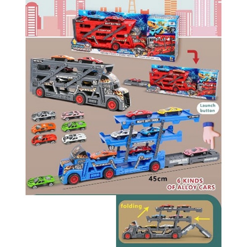 Трейлер 29,5см,розкладається,машинки метал. 6шт,в кор-ці,41х15,5х7,5см №K180A10(24) — фото товару | Канцелярський Сад