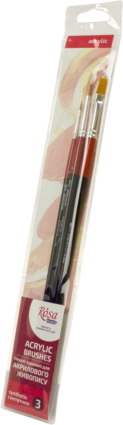 Набір пензлів худож. 3шт "Rosa Studio" №18614 (Синтетика плоска №10 кругла №0,6) — фото товару | Канцелярський Сад
