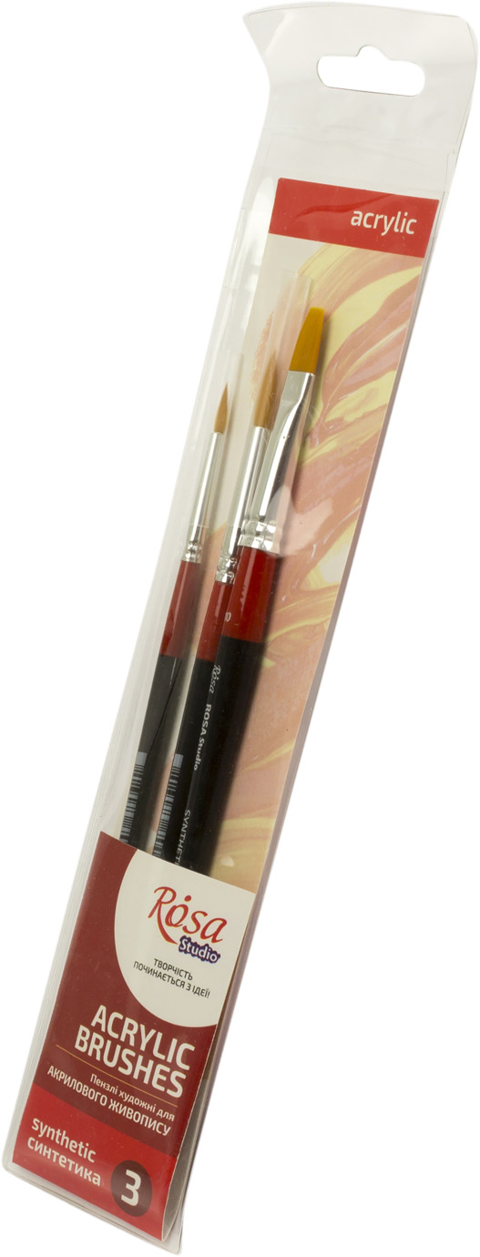 Набір пензлів худож. 3шт "Rosa Studio" №18616 (Синтетика плоска №10 кругла №2,,5) — фото товару | Канцелярський Сад