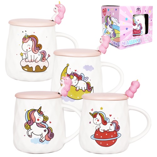 Чашка керам. 400мл "Baby Unicorn" з кришкою,ложкою №20623/S&T/(24) — фото товару | Канцелярський Сад