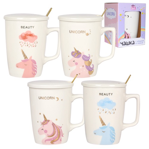 Чашка керам. 400мл "Unicorn" з ложкою №20627/S&T/(24) — фото товару | Канцелярський Сад