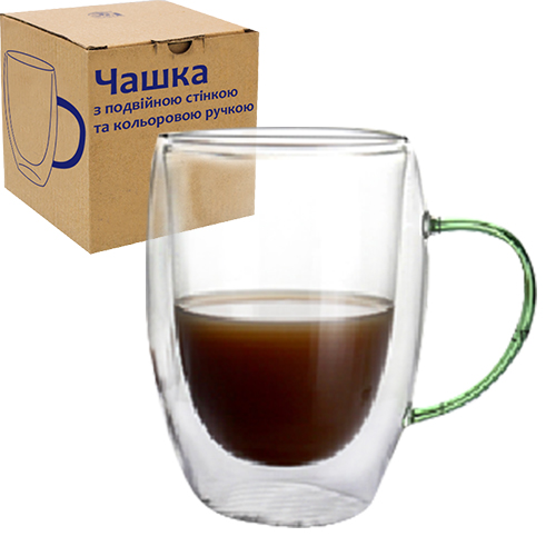 Чашка скло 250мл з подвійною стінкою та кольор. ручкою №202-27/S&T/(1)(36) — фото товару | Канцелярський Сад