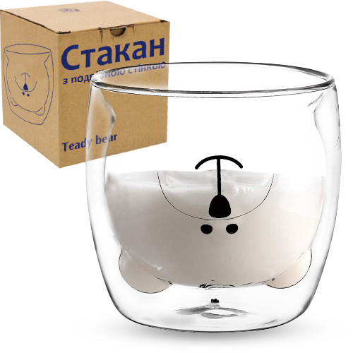 Стакан скло "Teady bear" 300мл з подвійною стінкою №202-40/S&T/(36) — купити | Канцелярський Сад
