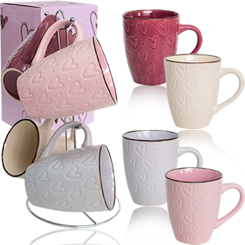 Набір чашок керам. (4шт) 350мл "Heart" на стійці №021-04-09/S&T/(6) — фото товару | Канцелярський Сад