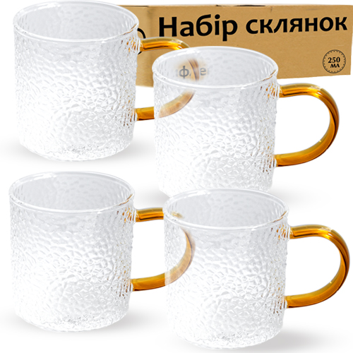 Набір чашок скло (4шт) 250мл "Айс" №203-3/S&T/(24) — фото товару | Канцелярський Сад