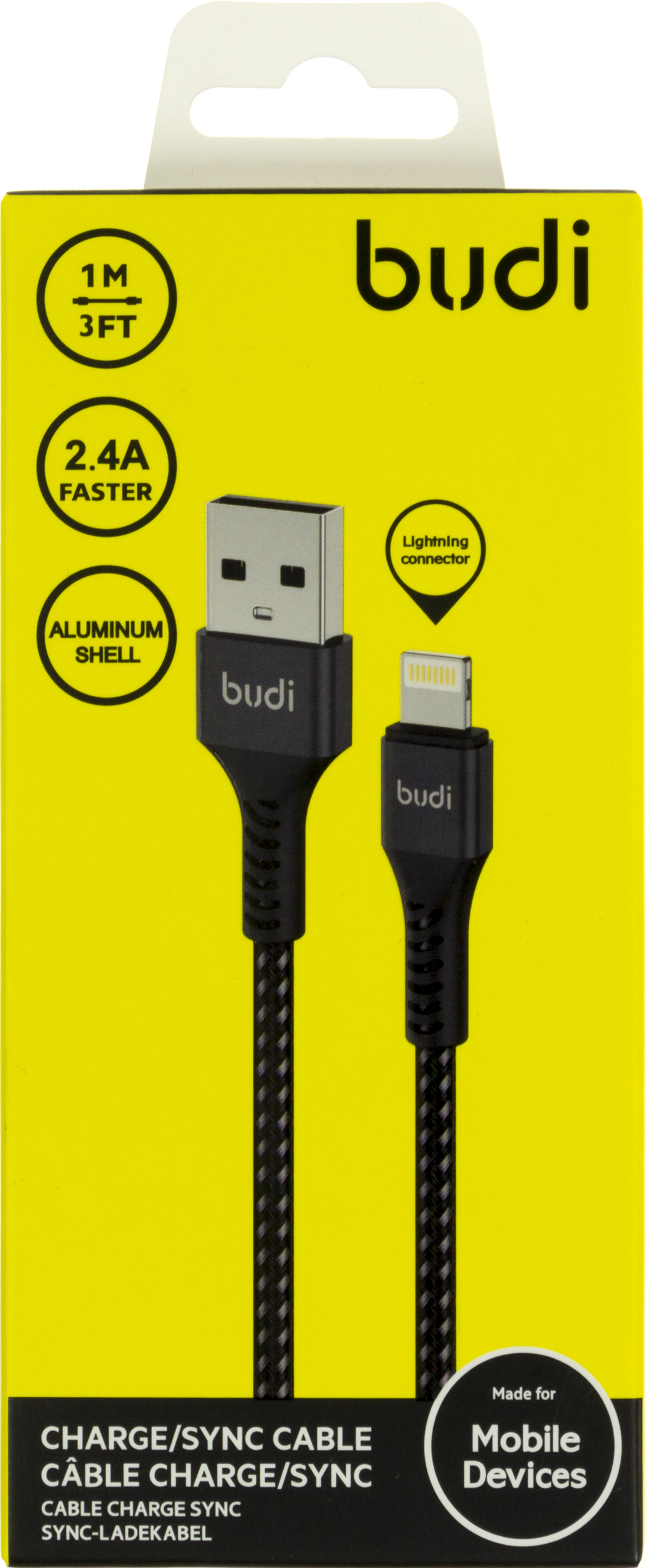 Кабель USB > lightning Budi №DC210L-BLK 2.4A 1м black/Breidon/ — фото товару | Канцелярський Сад