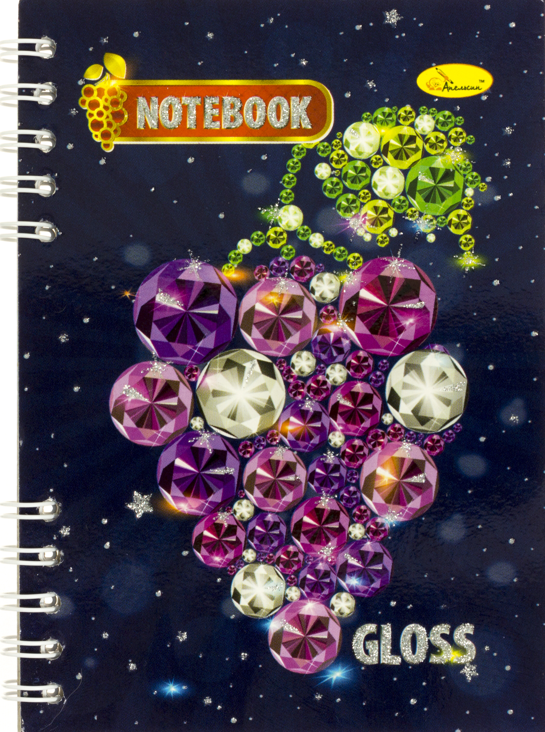Блокнот пруж. бок. А6 80арк. кліт. карт. "Апельсин" подв. пруж. з глітером №Б-П6-80(10) — фото товару | Канцелярський Сад