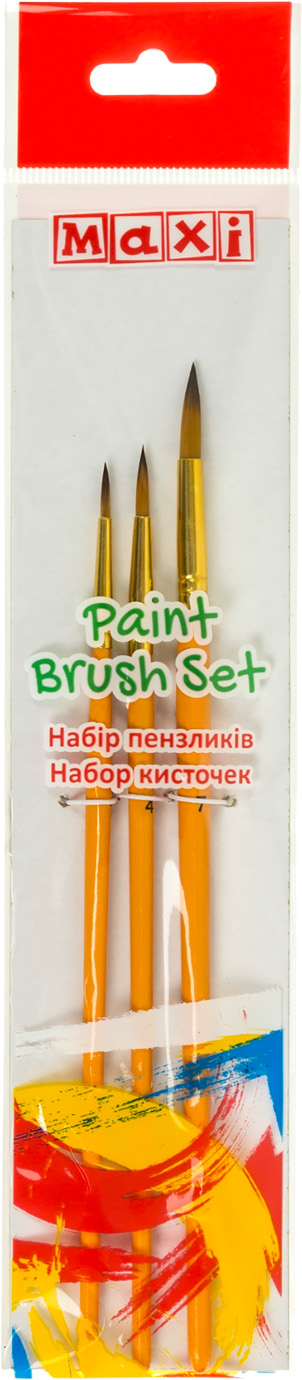 Набір пензлів 3шт "Maxi" №MX60873 синтетика (круглі 1,4,7) коротка ручка — фото товару | Канцелярський Сад