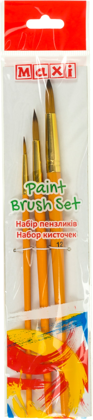 Набір пензлів 3шт "Maxi" №MX60874 синтетика (круглі 2,8,12) коротка ручка — купити | Канцелярський Сад
