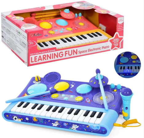 Синтезатор 38см,барабан,2 палички,запис,світло,2 кольори,в кор-ці,46х27х14см №35178(6) — фото товару | Канцелярський Сад