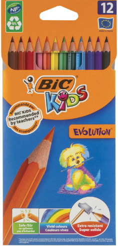 Олівці кольор. 12 кольор. "Bic" №82902910/82902912 Кідс Еволюшен(12) — фото товару | Канцелярський Сад