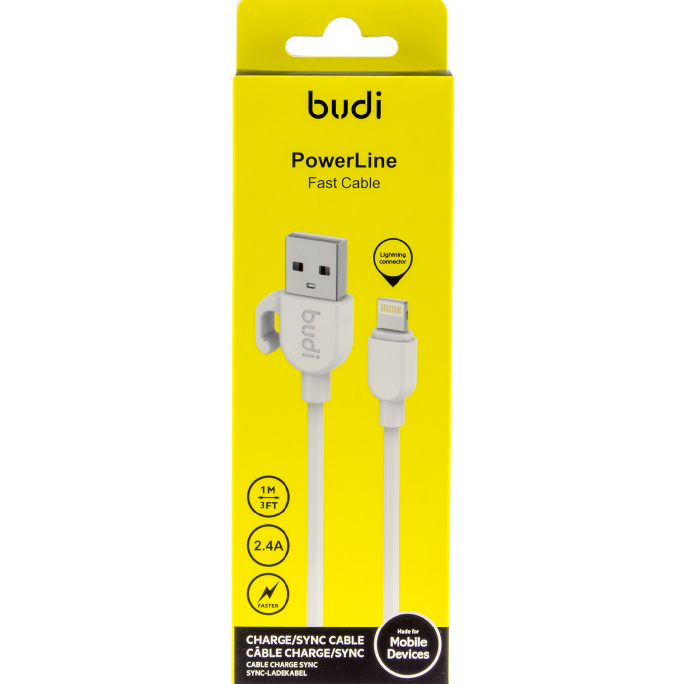 Кабель USB > lightning Budi 2.4A/3A 1м white №DC227L10W/Breidon/ — фото товару | Канцелярський Сад