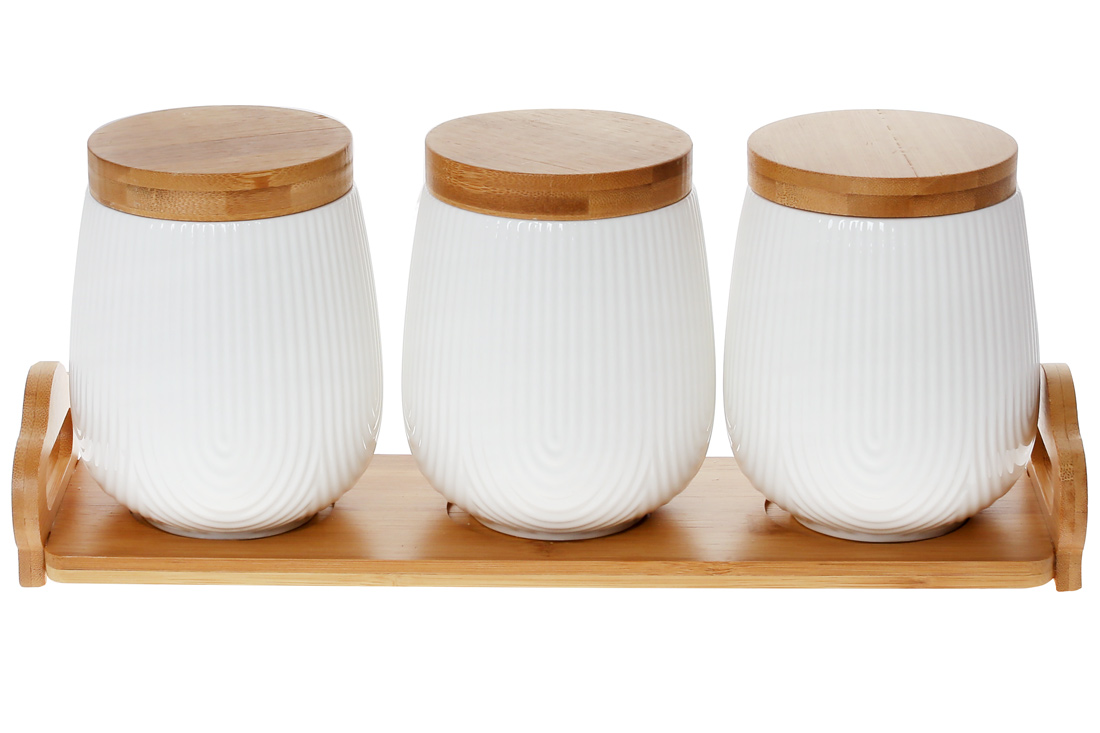 Набір банок для сип. прод. керам. "Naturel" 3шт 0,9л на бамбук. підст. №289-393/Bonadi/ — фото товару | Канцелярський Сад
