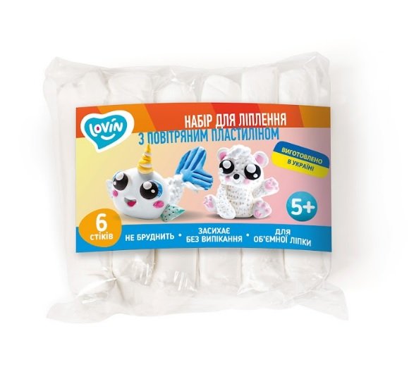 Набір для ліплення "Lovin" з повітряним пластілином 6 шт білий №70171(45) — фото товару | Канцелярський Сад