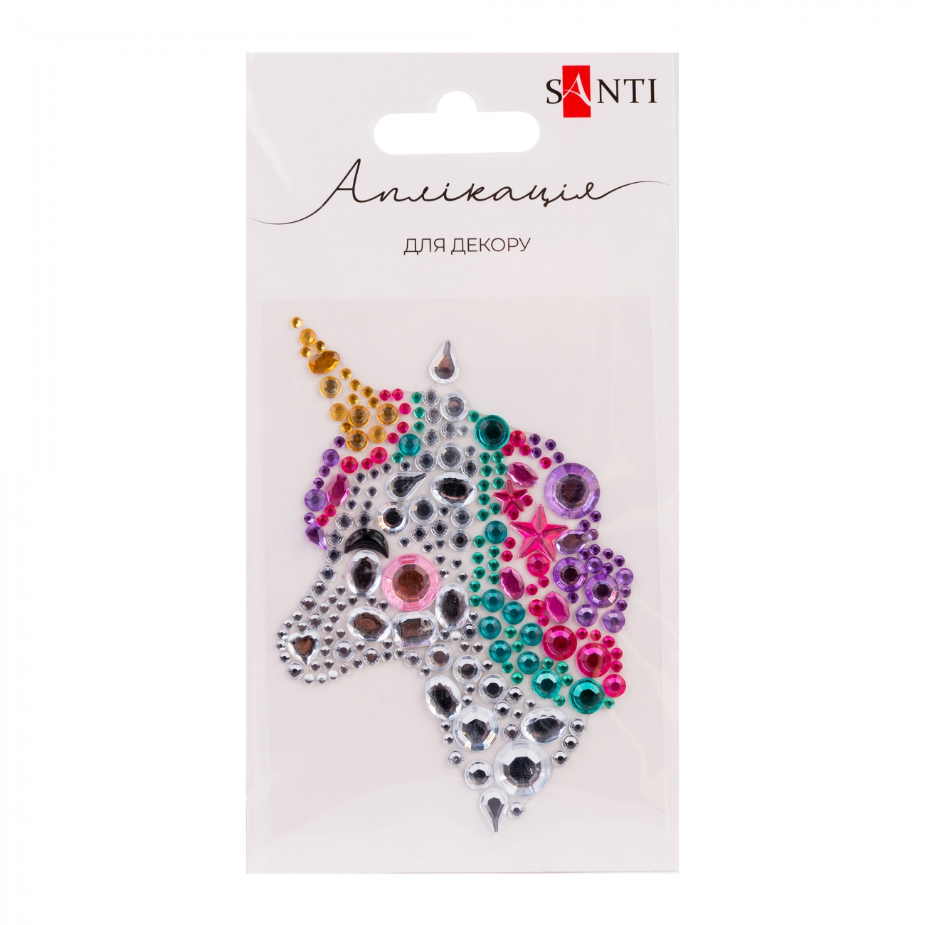 Аплікація зі стразів самокл. "Santi" Єдиноріг 7х9см №743025(12) — фото товару | Канцелярський Сад