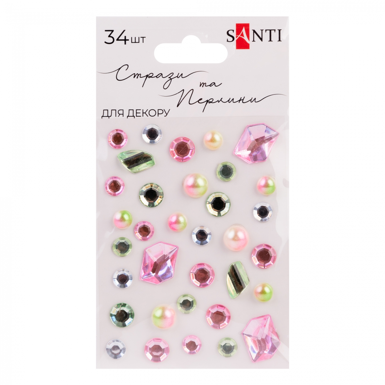 Стрази та перлини самокл. "Santi" "Mix" рожеві,салатові, 34шт №742995(12) — фото товару | Канцелярський Сад