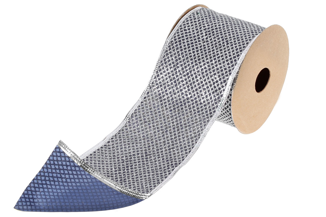Стрічка декор. із сітчастим візерунком 6,3х270см,синій із сріблом №821-087/Bonadi/(24)(96) — фото товару | Канцелярський Сад